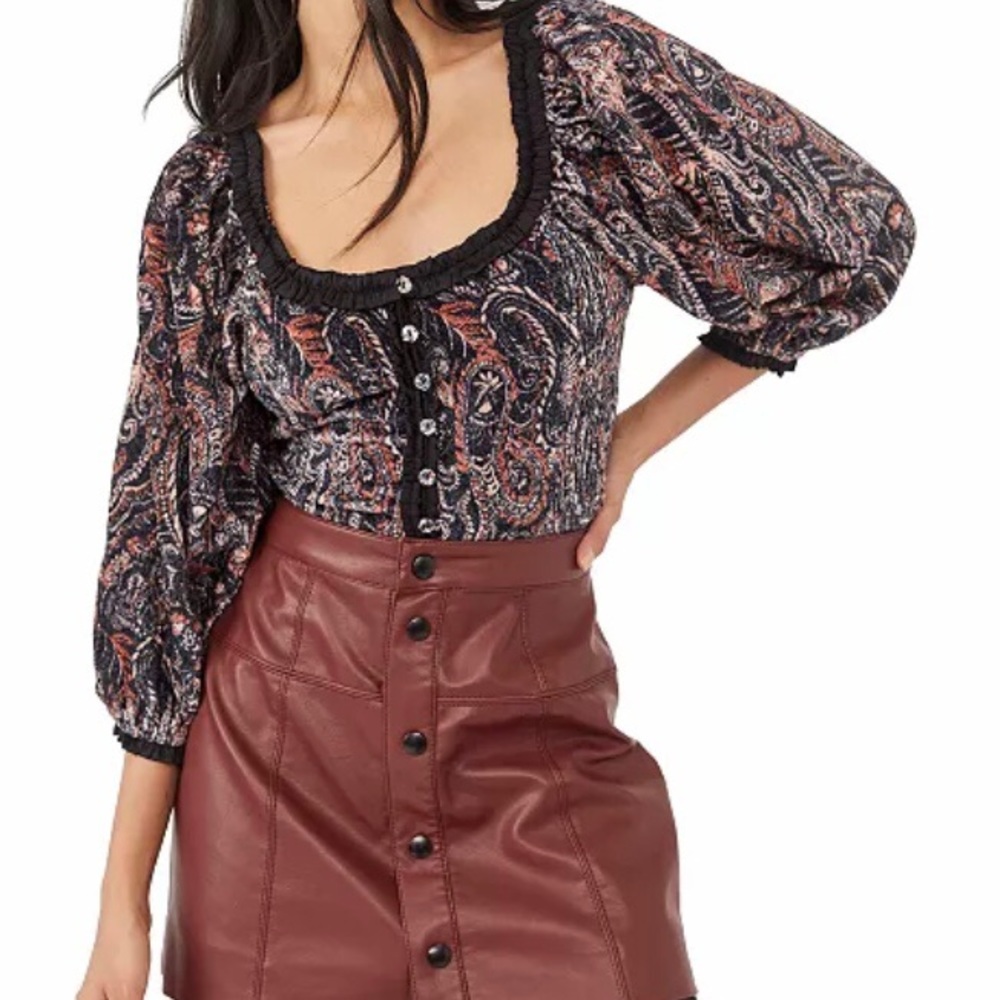 Free People Dare Me Tie-Back Velvet Blouse